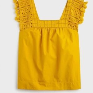 J. Crew Mustard Crochet Tassel Blouse
